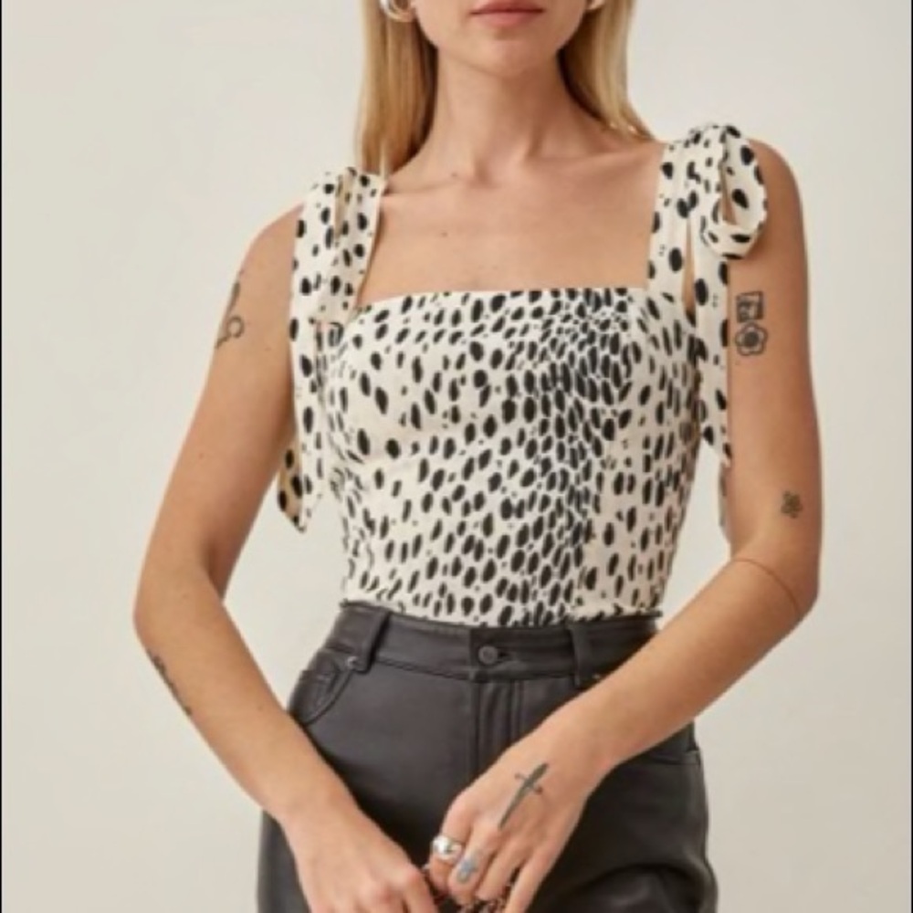 REFORMATION Ellora Crop Top S Black & White Animal Print